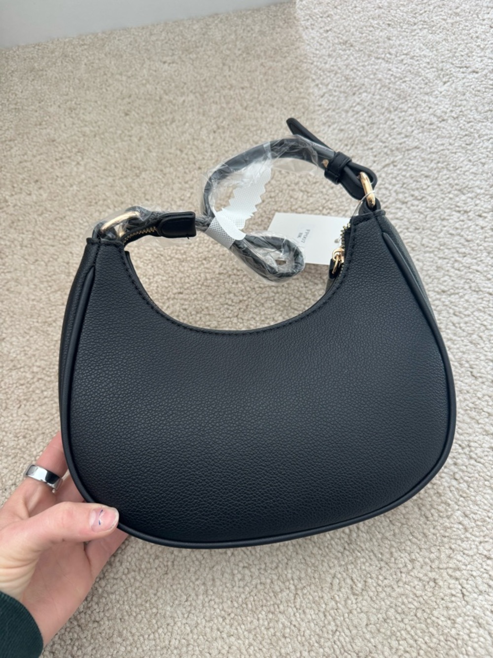 Black Women's Crescent Shoulder Bag - Minimalist Design